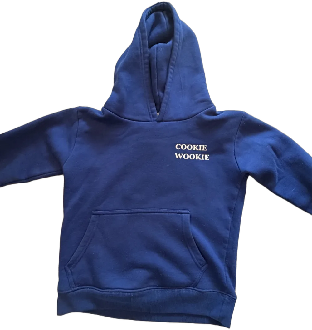 Royal blue Cookie Wookie hoodie, front, with COOKIE WOOKIE on the chest