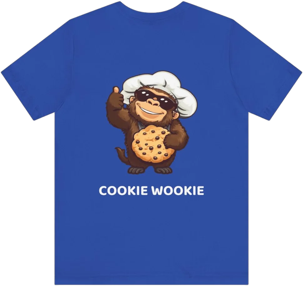 Royal blue Cookie Wookie tee, back, with Chewy
